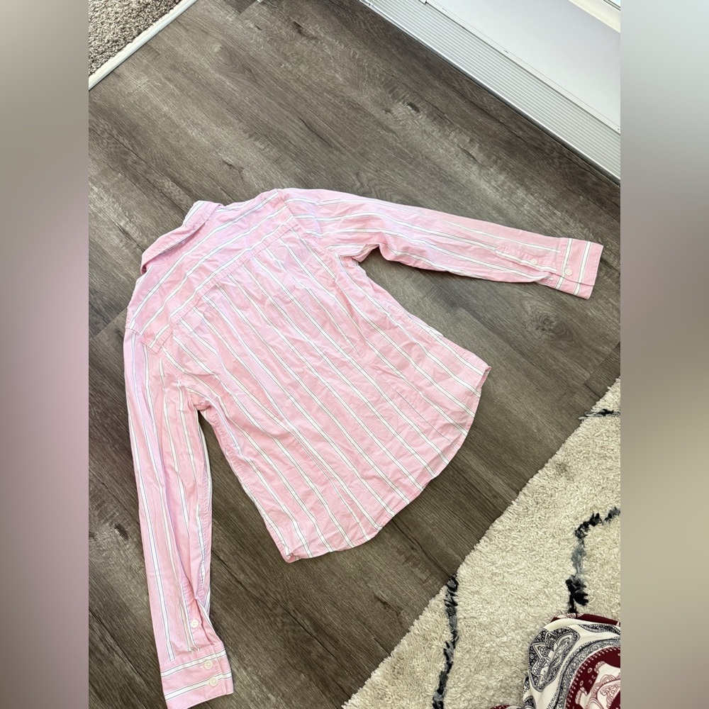 LL Bean Womens Striped Button Down Shirt Pink White Cotton Blend Small Reg - Picture 5 of 9